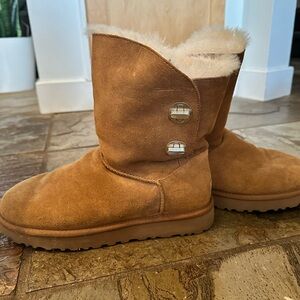 UGG Cozy Tan Suede Boots with Fur Lining